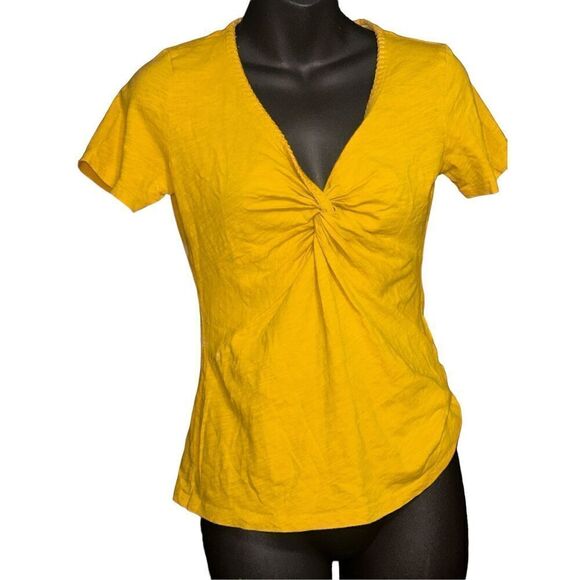 Beautiful Anthropologie Ett:twa Twist Front Top Short Sleeve Size XS Yellow GOOD - Picture 1 of 15
